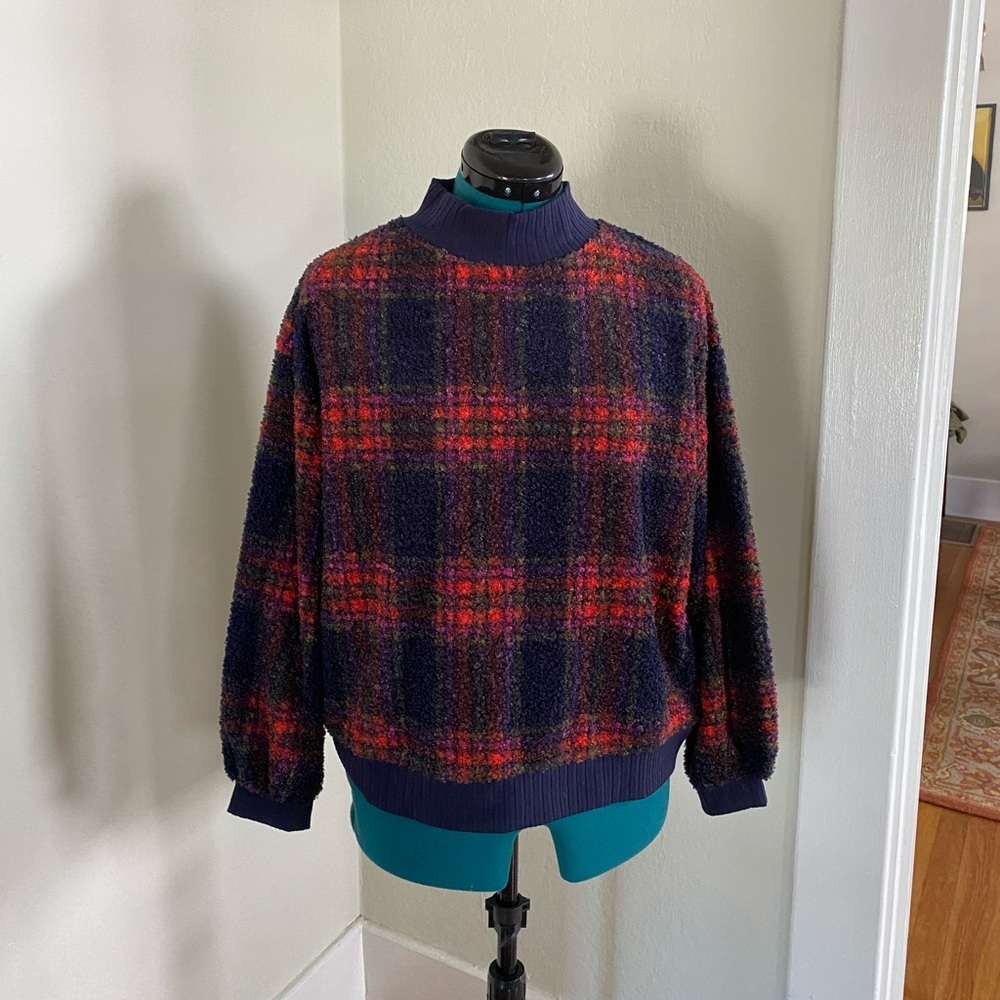 Anthropologie Fuzzy Plaid Sweater